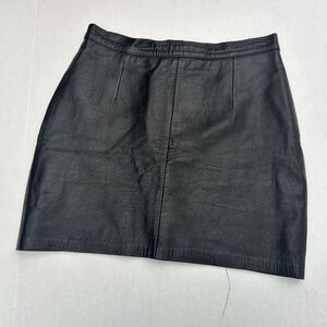 Vintage 100% Leather Skirt 11/12 Black Slit Moto Biker Goth Rock Y2K 90s Grunge